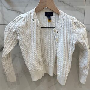 Polo by Ralph Lauren Girl’s White Cable Knit Flower Sweater Cardigan Size 6X